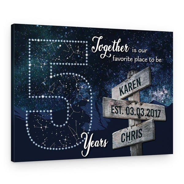 5 Years Together Star Map Street Sign Names Canvas Gift