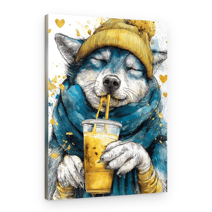 Happy Husky Warm Drink – Canvas Print