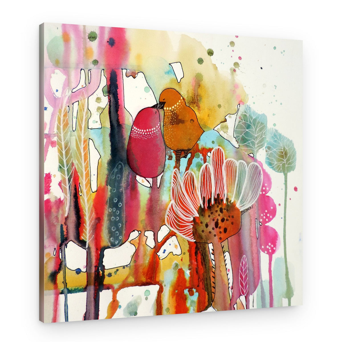 Whimsical Love Birds – Canvas Print