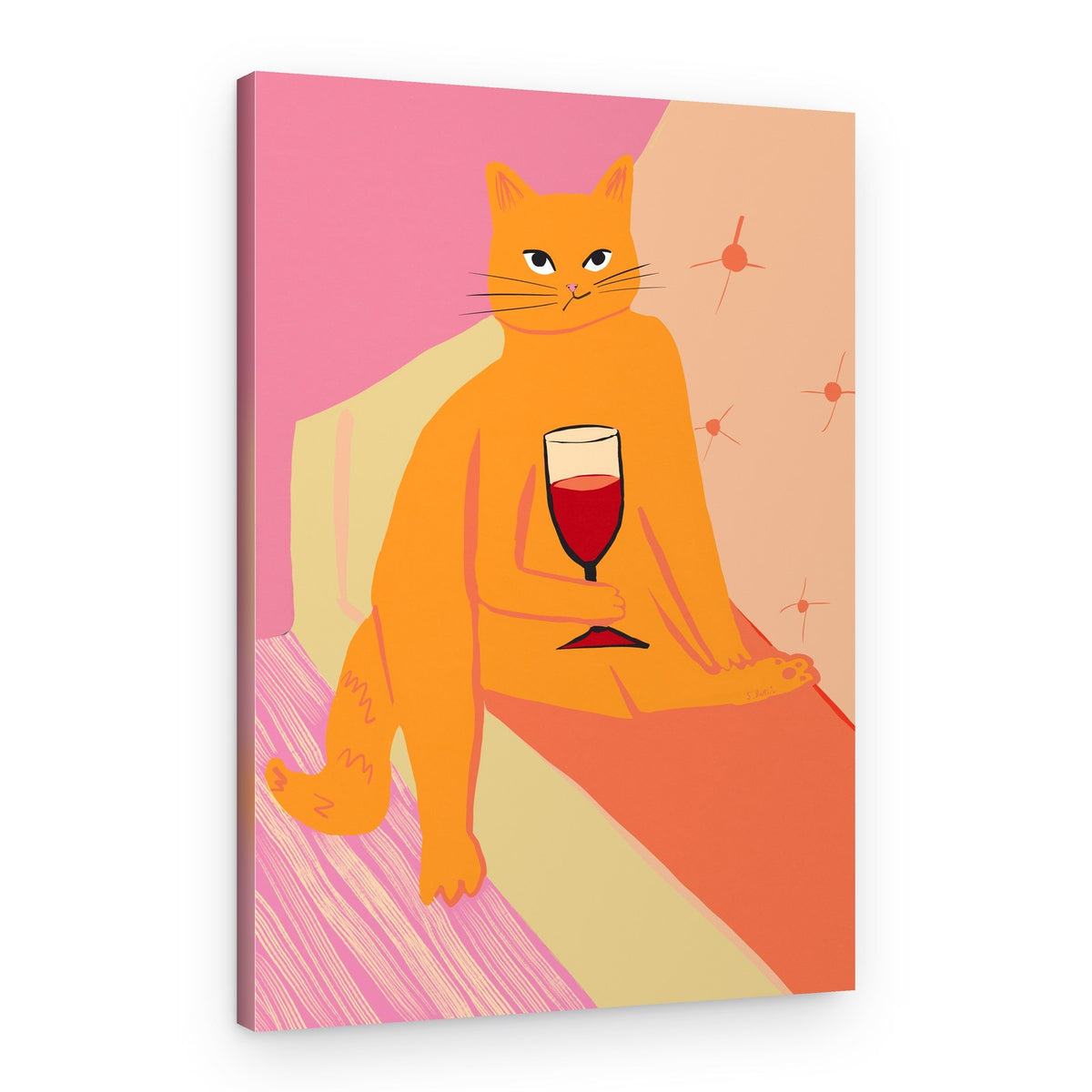 Cozy Cat With Wine – Canvas Print