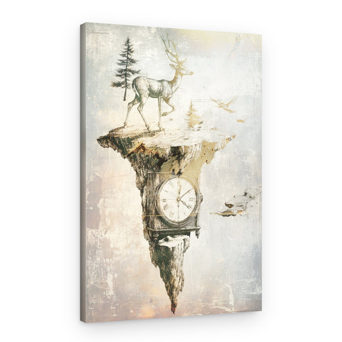 Floating Clock Stag – Canvas Print