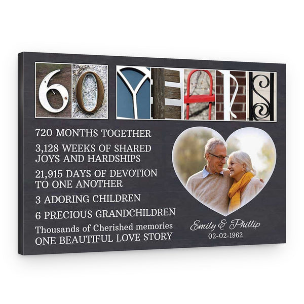 60 Years Wedding Anniversary Letter Art Counting Canvas Print