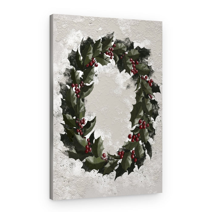 Rustic Holly Wreath – Canvas Print