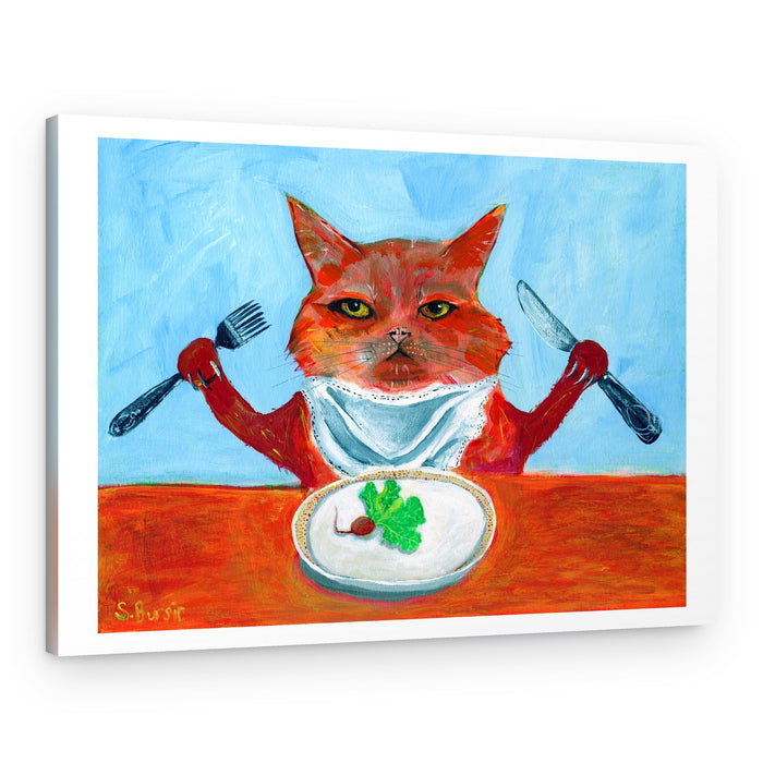 Fussy Feline Feast – Canvas Print
