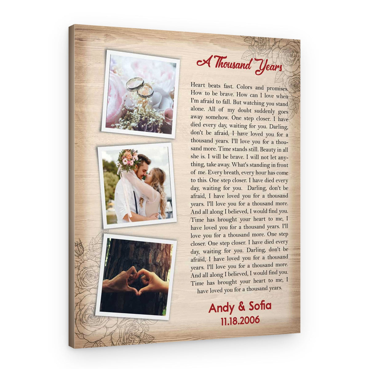 Custom Song Lyrics On Canvas With 3 Photos – Vintage Style – Canvas Print