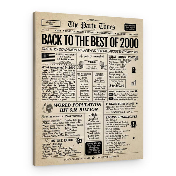 Back In 2000 24th Birthday Newspaper  Canvas Print