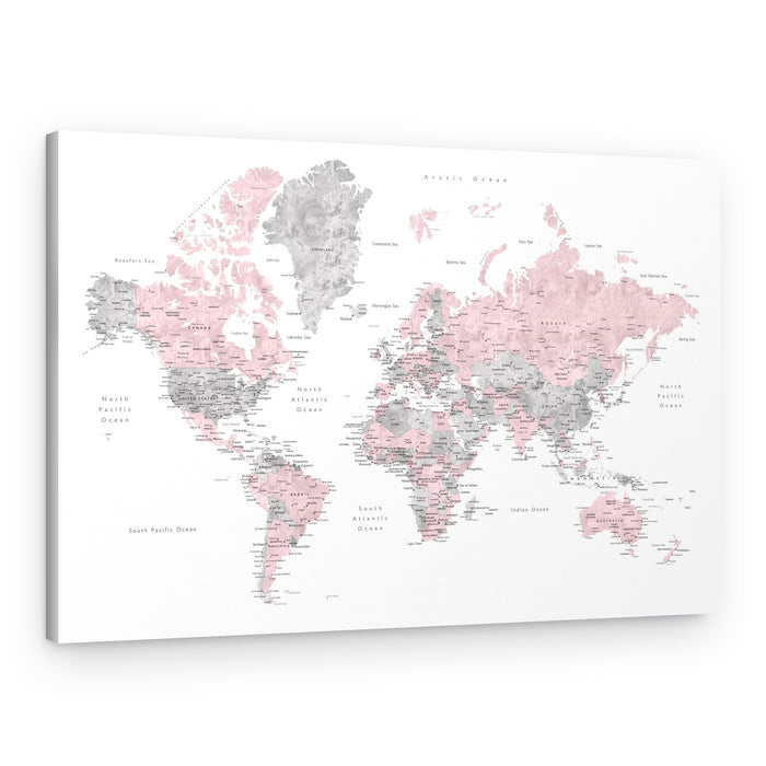 Pink and Grey World Map – Canvas Print