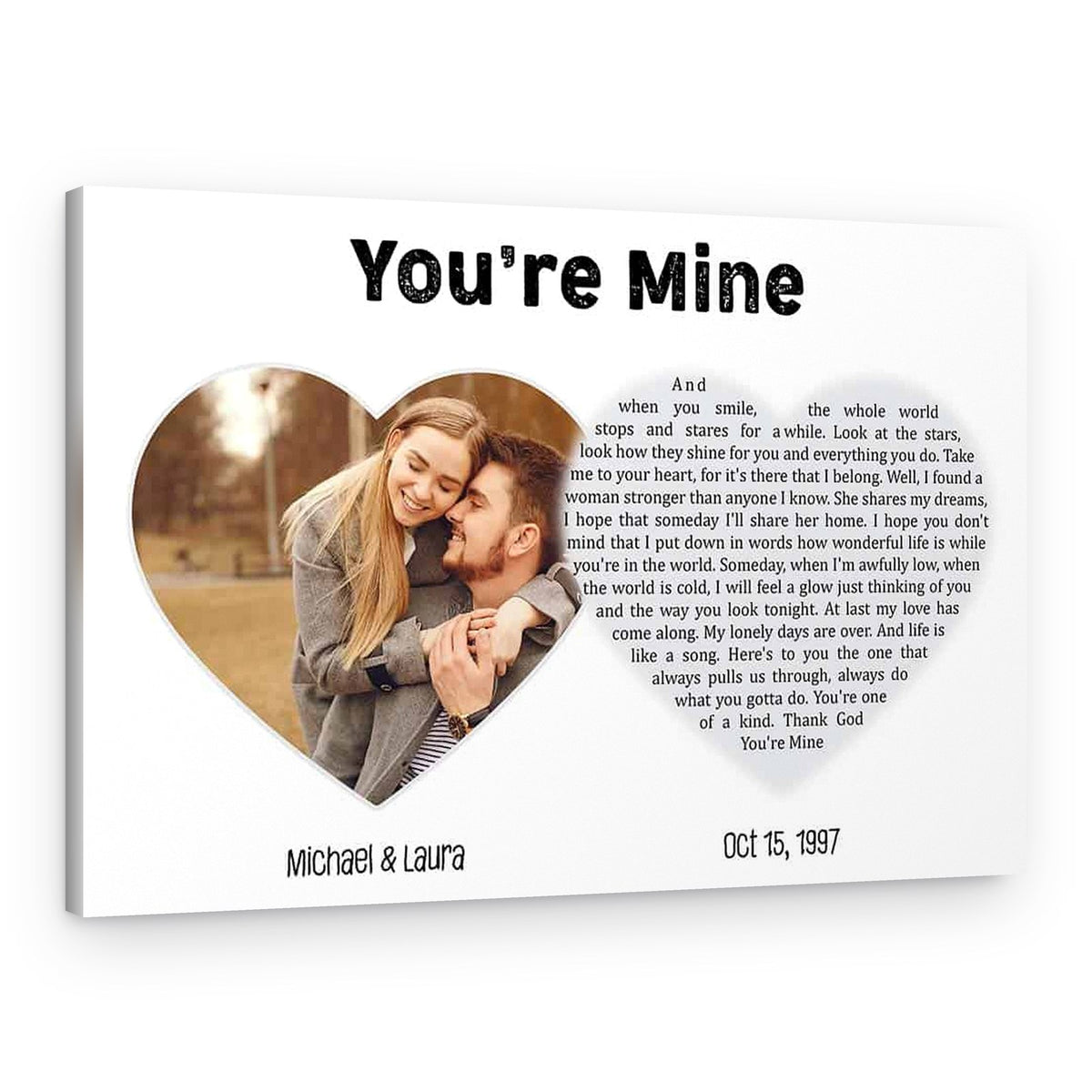 Heart Shaped Song Lyrics 25th Anniversary Custom Photo Canvas Print – Canvas Print