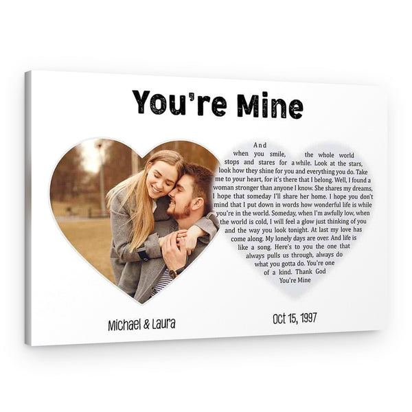 Heart Shaped Song Lyrics 25th Anniversary Custom Photo Canvas Print