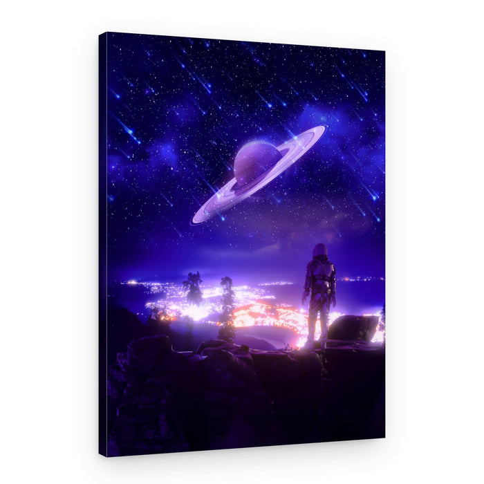 Astronaut Views Cosmic City – Canvas Print
