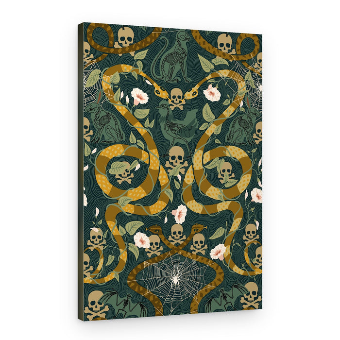 Gothic cottage dark emerald pattern – Canvas Print