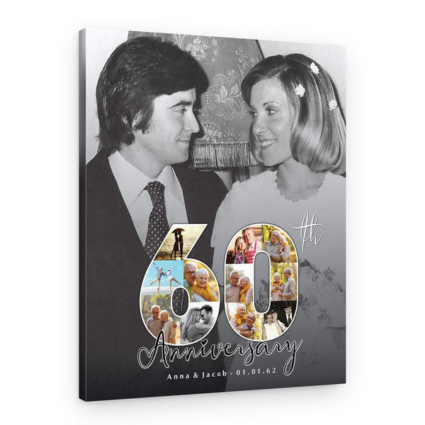 60th Anniversary Number Photo Collage Black And White Canvas Print