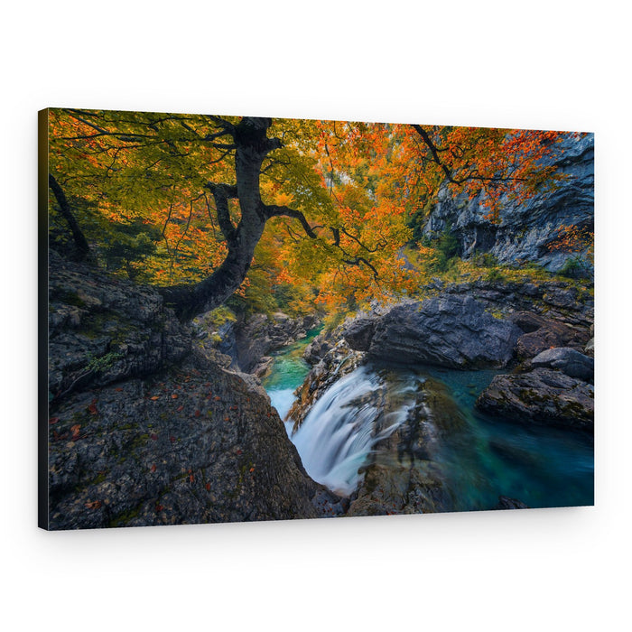 Vibrant Autumn Waterfall – Canvas Print