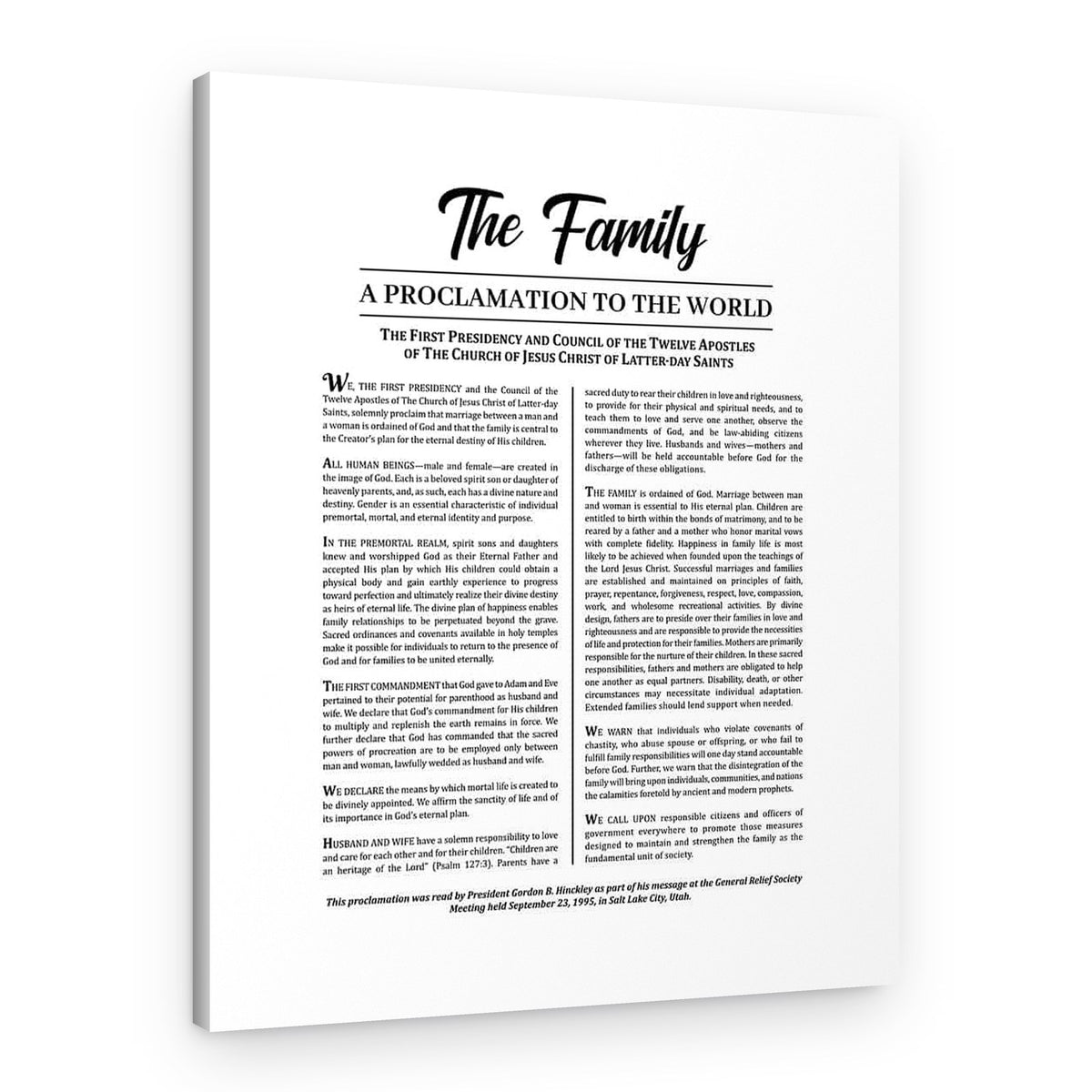 Family Proclamation To The World Canvas Print – Canvas Print