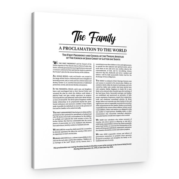 Family Proclamation To The World Canvas Print
