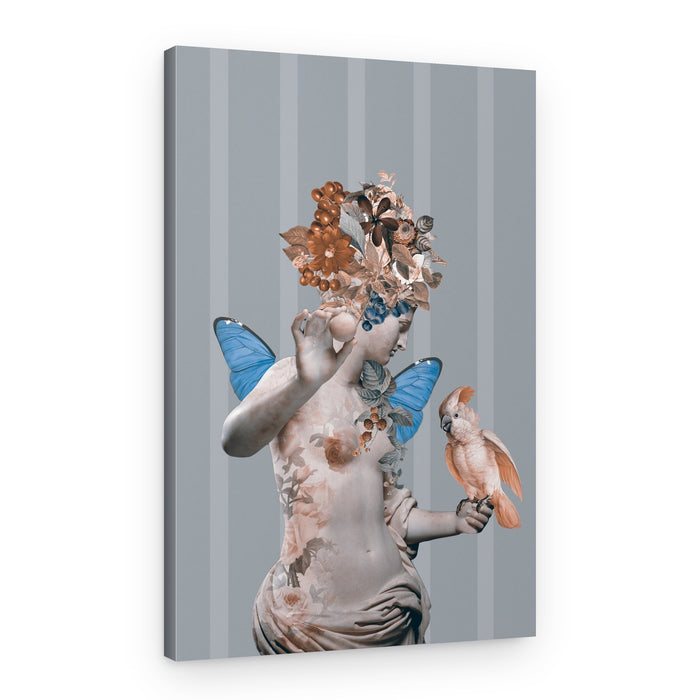 Floral Goddess with Parrot – Canvas Print