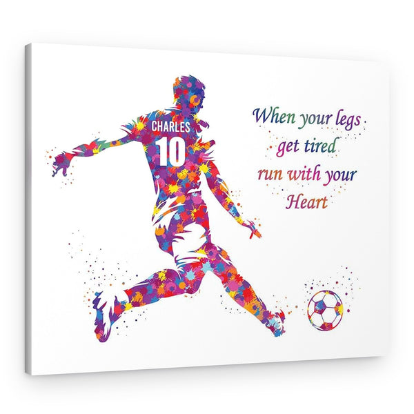 Male Soccer Player Personalized Watercolor Canvas Print