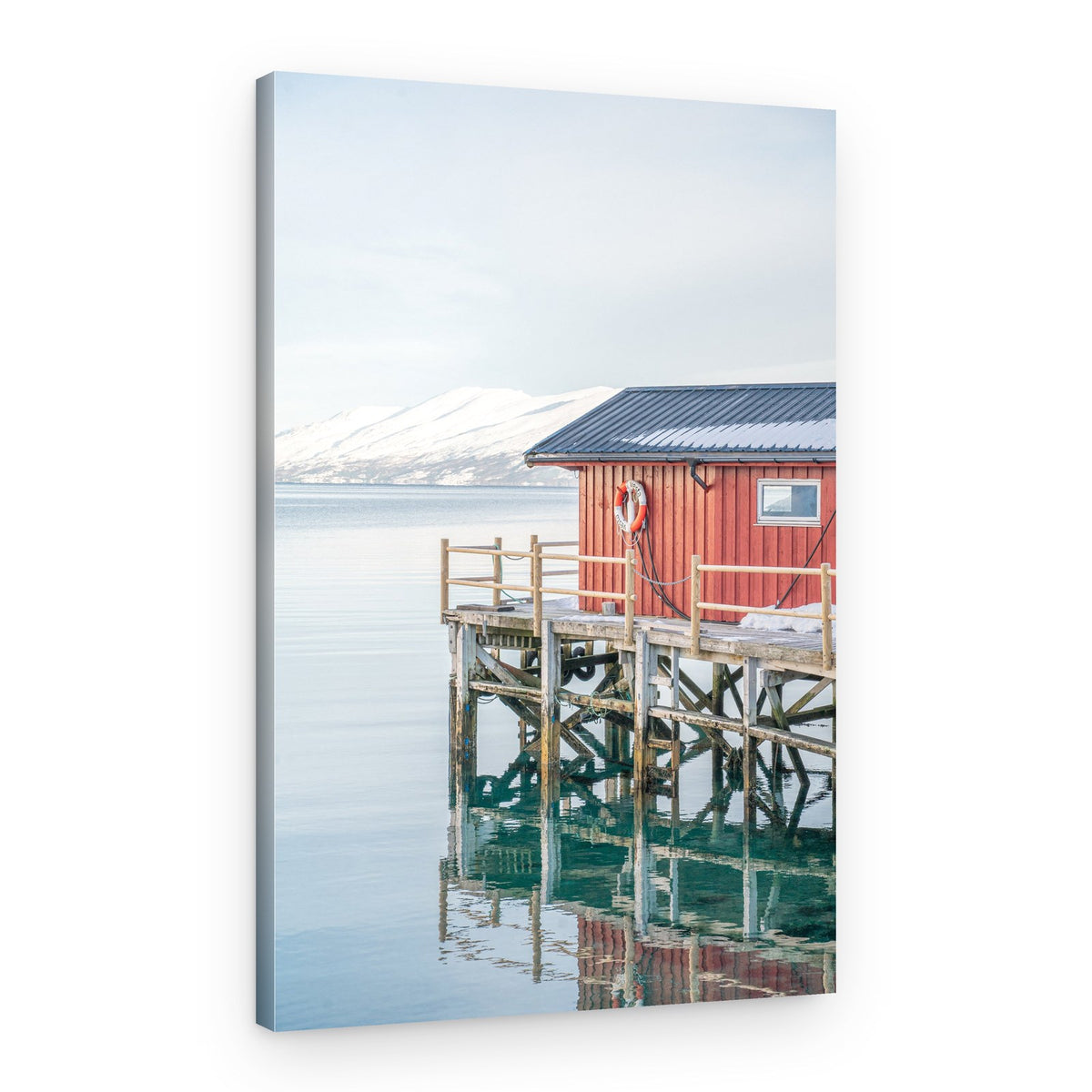 Red Cabin Winter Reflection – Canvas Print
