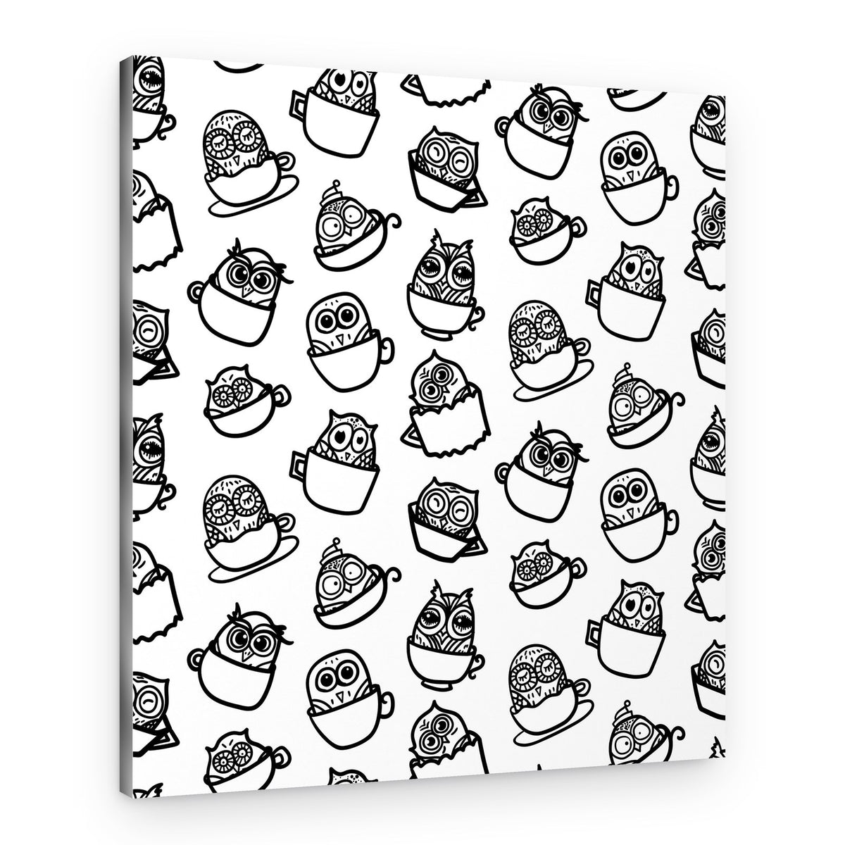 Cute Owls In Cups – Canvas Print