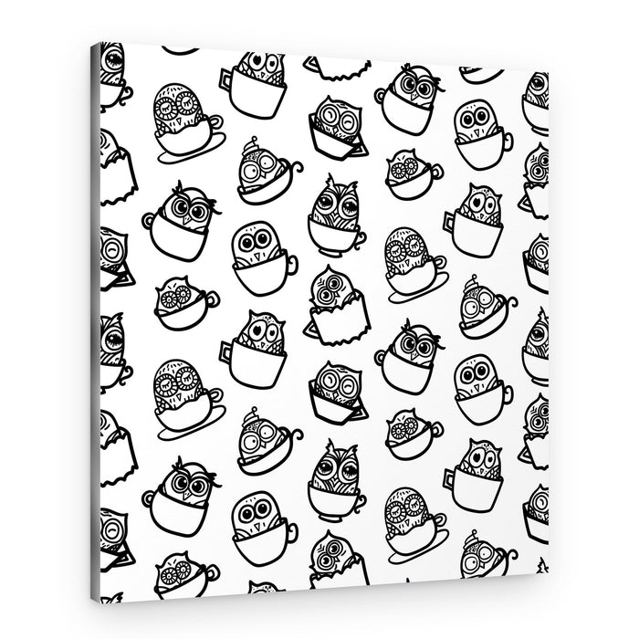 Cute Owls In Cups – Canvas Print
