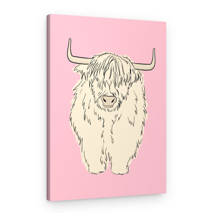 Pink Highland Coo – Canvas Print