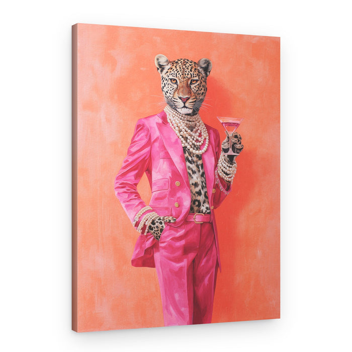 Leopard Pink Suit Martini – Canvas Print