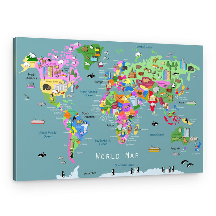 Playful Animal World Map – Canvas Print