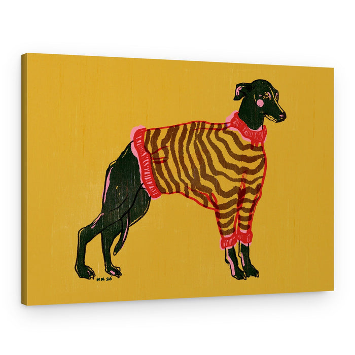 Whippet in Striped Sweater – Canvas Print