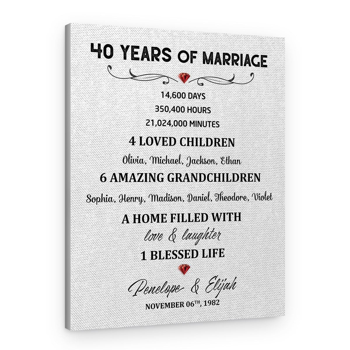 40 Years Of Marriage Custom Canvas Print – Canvas Print – Design B
