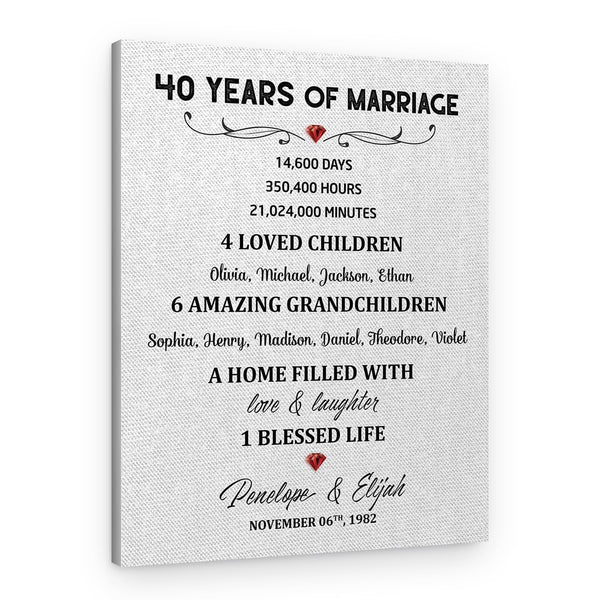 40 Years Of Marriage Custom Canvas Print