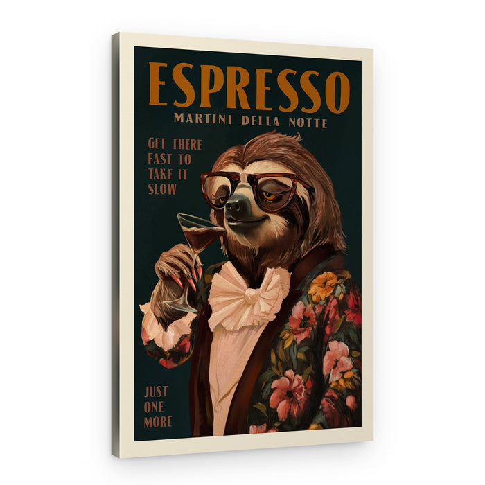 Art Deco Espresso Martini Drinking Sloth – Canvas Print