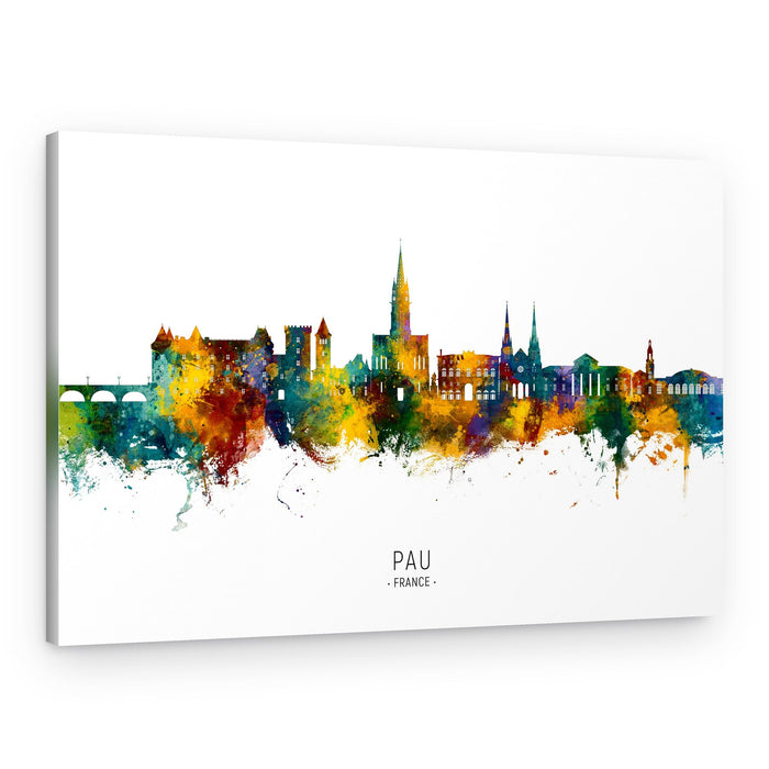 Pau France Watercolor Skyline – Canvas Print