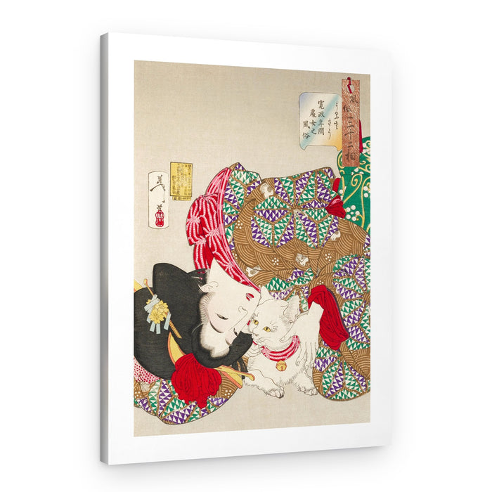 Woman With Pet Kansei Era (1888) Boarder By Tsukioka Yoshitoshi – Canvas Print
