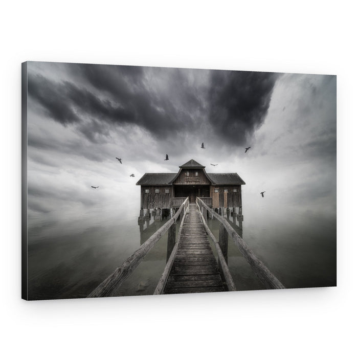 Dark Lake House Path – Canvas Print