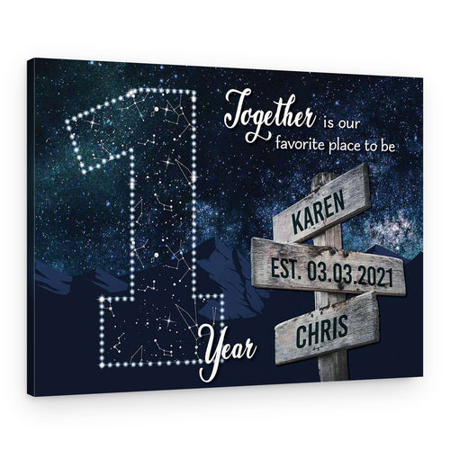 1 Year Together Star Map Street Sign Names Canvas Gift – Canvas Print – 2 Names