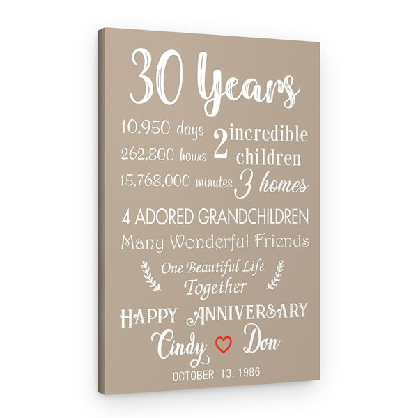 30th Wedding Anniversary Canvas – One Beautiful Life Together