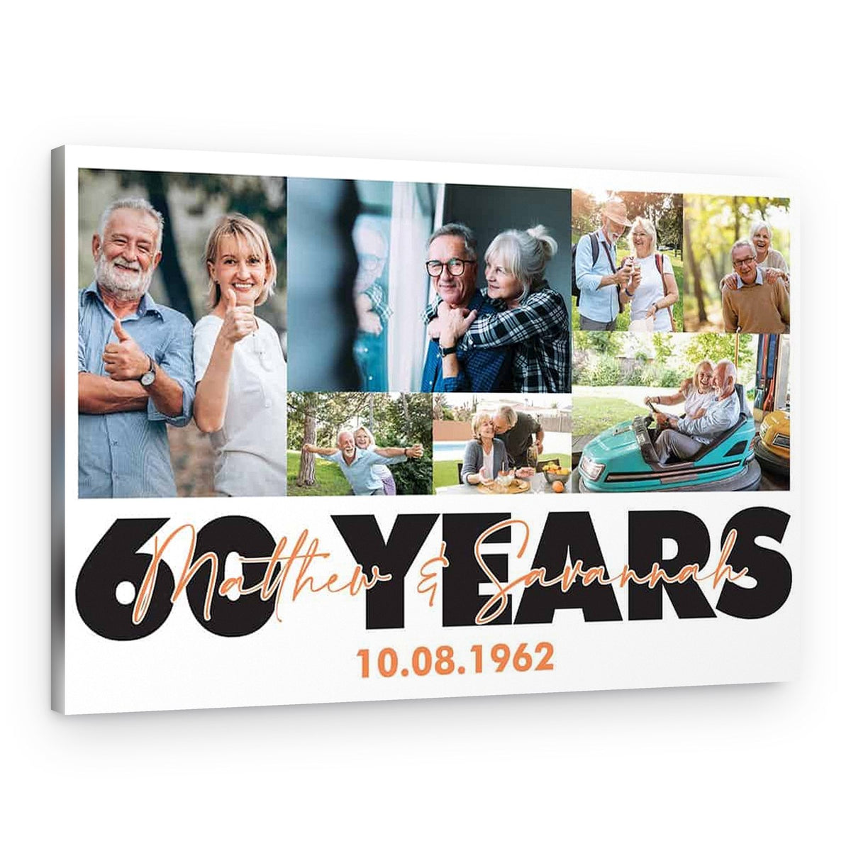 60 Years Married Custom Photo Collage and Name Canvas Print – Canvas Print