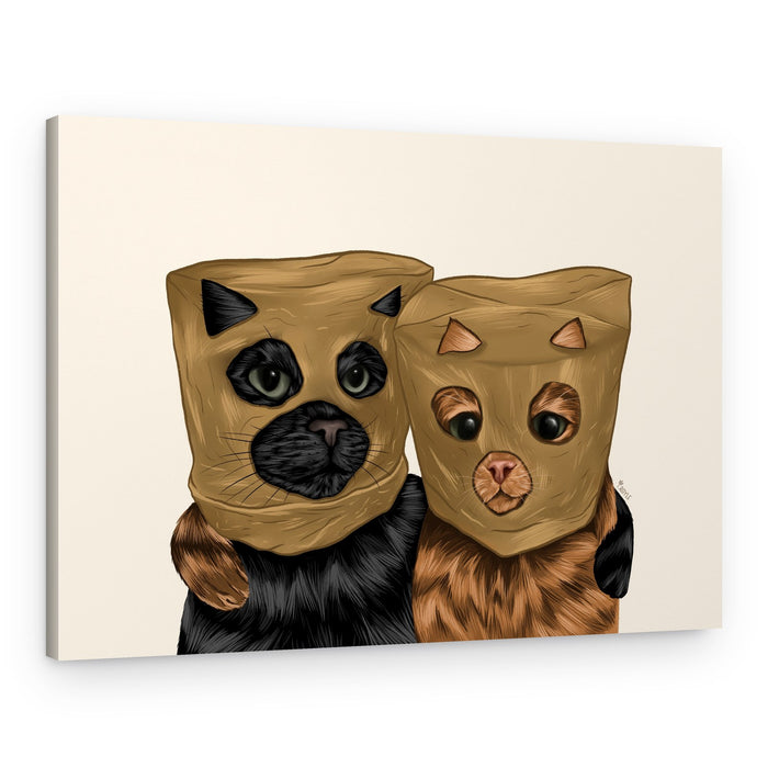 Paper Bag Cat Friends – Canvas Print