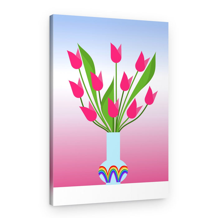 Pink Tulips Rainbow Vase – Canvas Print