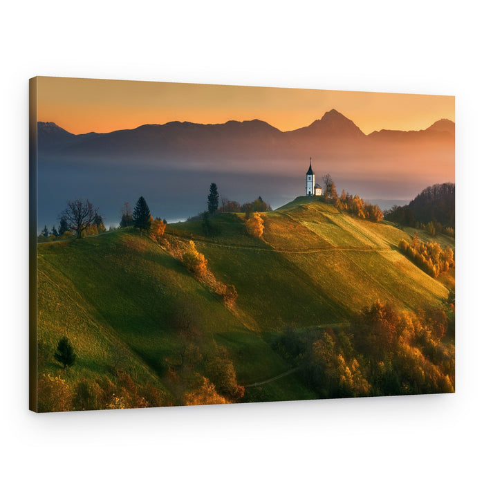 Golden Hillside Church – Canvas Print