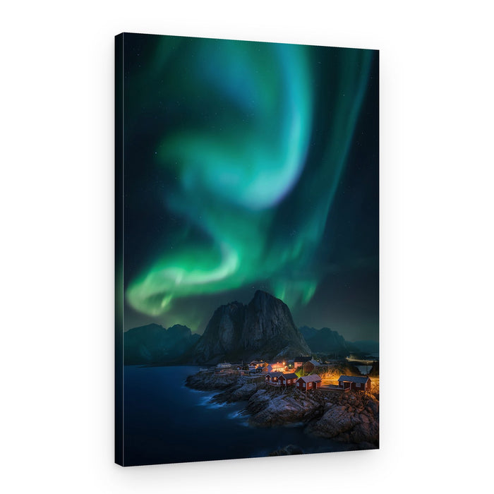 Aurora Borealis Village Glow – Canvas Print