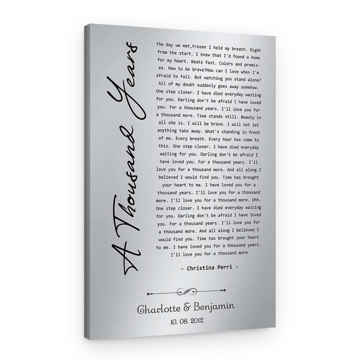 10-Year Tin Anniversary Aluminum Song Lyrics Custom Canvas Print – Canvas Print