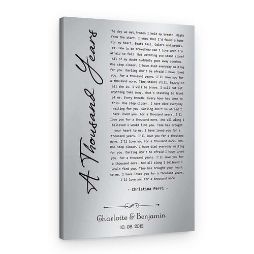 10-Year Tin Anniversary Aluminum Song Lyrics Custom Canvas Print – Canvas Print