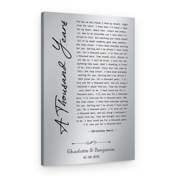 10-Year Tin Anniversary Aluminum Song Lyrics Custom Canvas Print