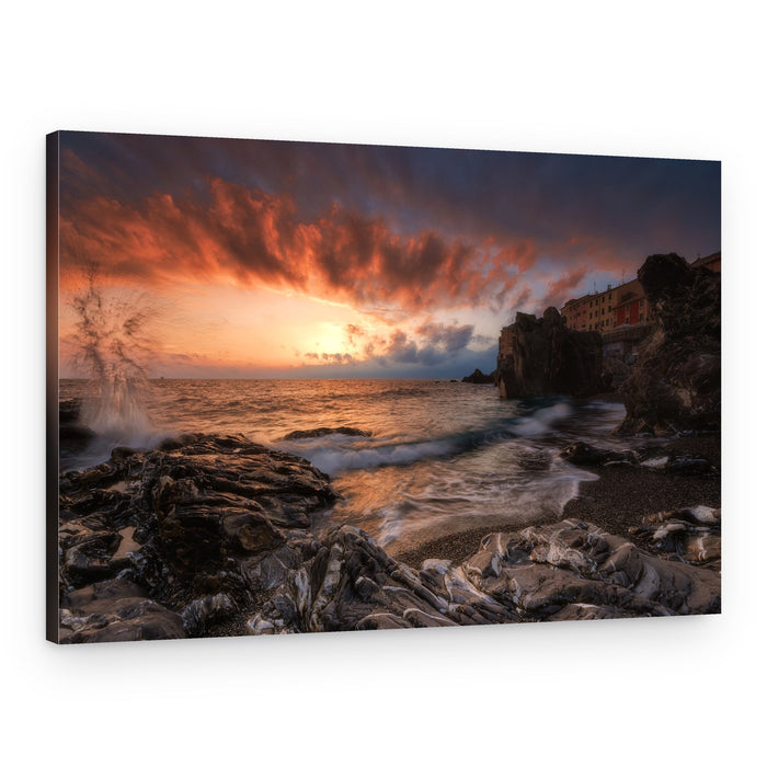Fiery Sky Coastal Village – Canvas Print