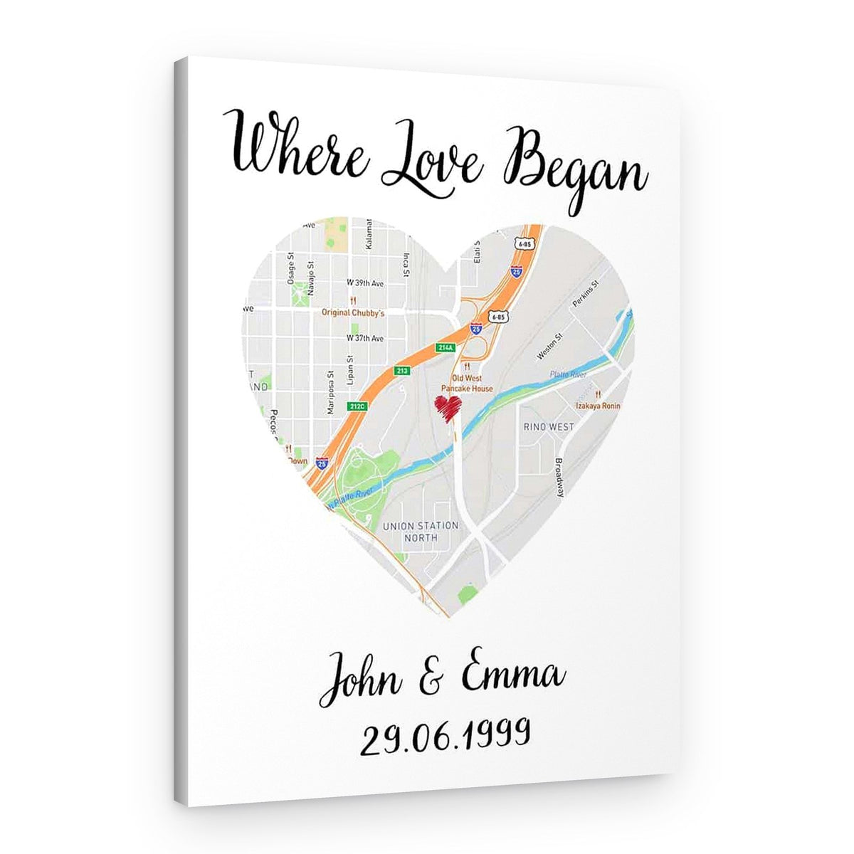 Custom One Heart Map Art Print – Canvas Print