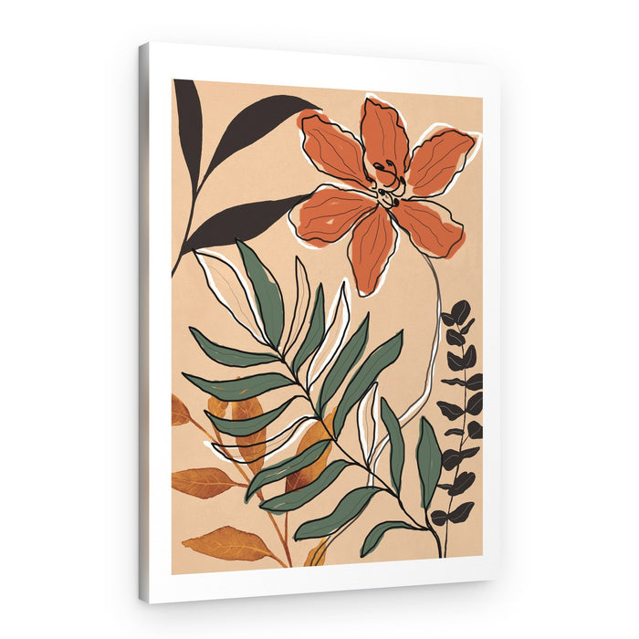 Orange Flower Green Leaves – Canvas Print