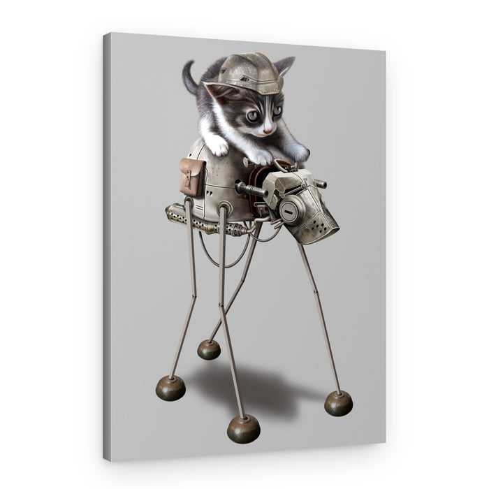 Kitten Robot Rider – Canvas Print