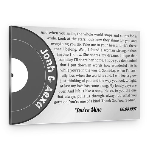 25th Wedding Anniversary Custom Song Lyrics Canvas Print – A Vinyl Record of Love – Canvas Print