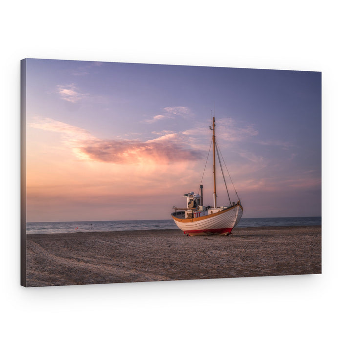 Beached Boat Sunset Glow – Canvas Print